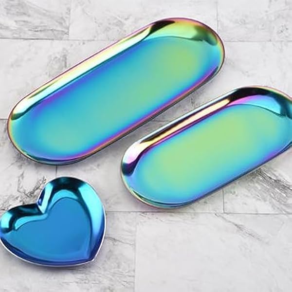 LIFKOME 4 1 Guldkant Fruktbricka Gulddekor Metallbricka Smycken Arrangör Smyckesbricka Smycken Displaybrickor Rostfritt Stål Tallrik Förvaringsbricka Örhängen Klädhängare Arrangemang